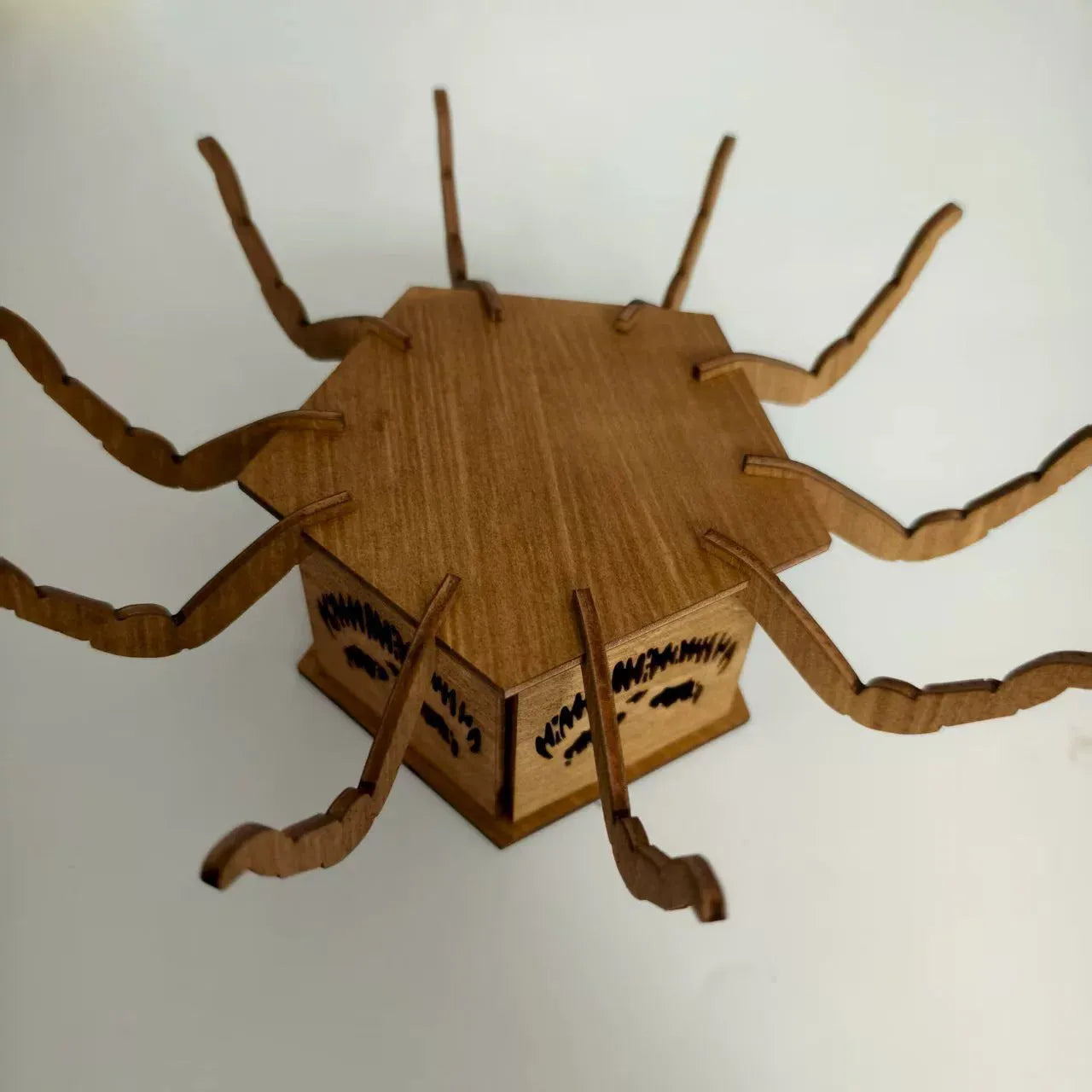 Wooden Halloween spider mini lantern candlestick decoration 21x8.5cm