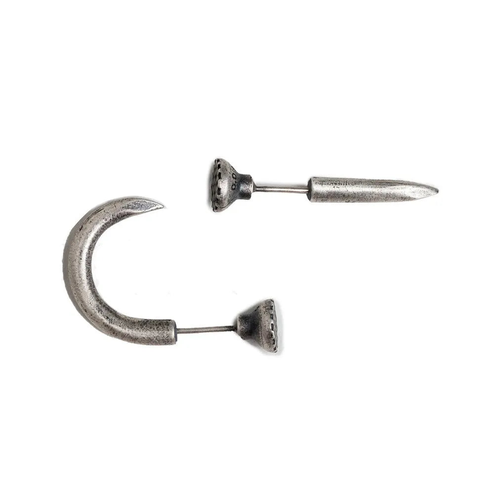 S925 sterling silver punk-style nail stud earrings in straight and curved designs