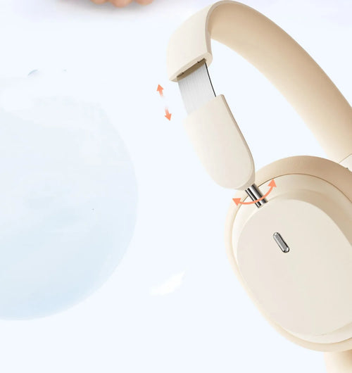 Beige wireless Bluetooth headphones over-ear head mounted with Type-C charging