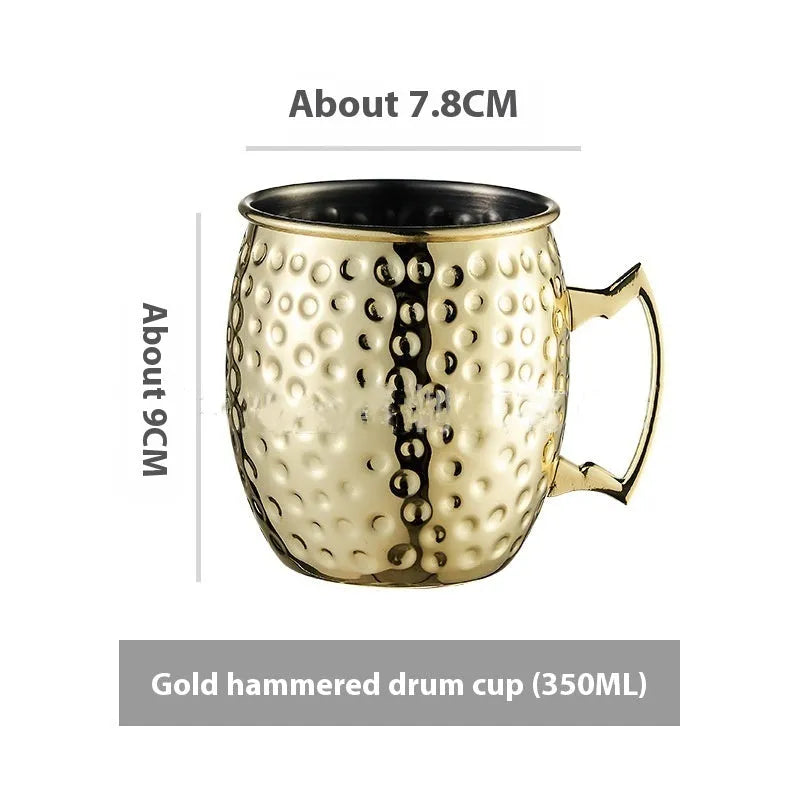 Stainless steel Moscow Mule cup with copper plating in a choice of colours and hammered or smooth finish.