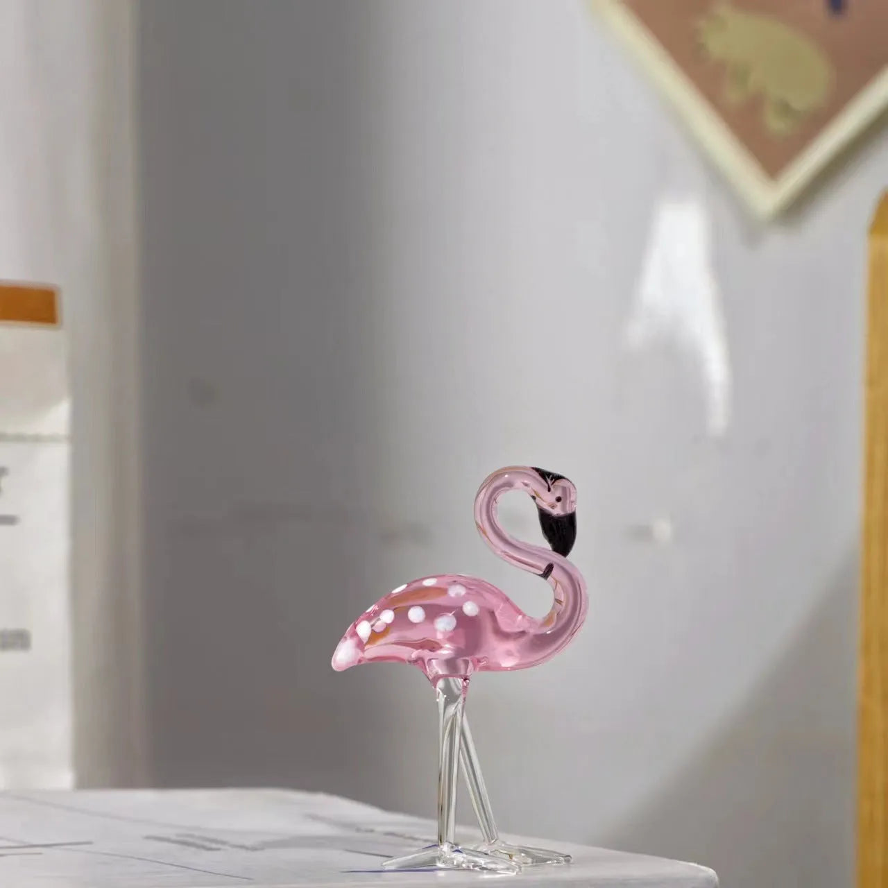 Pink crystal flamingo decorative craft with dots for table display