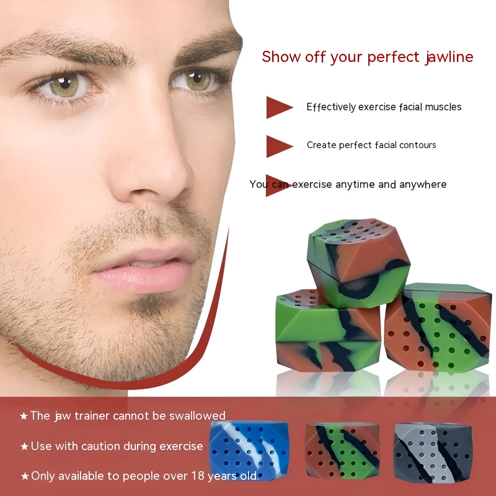 Transparent package containing two camouflage pattern silicone facial muscle fitness balls for jawline exercise