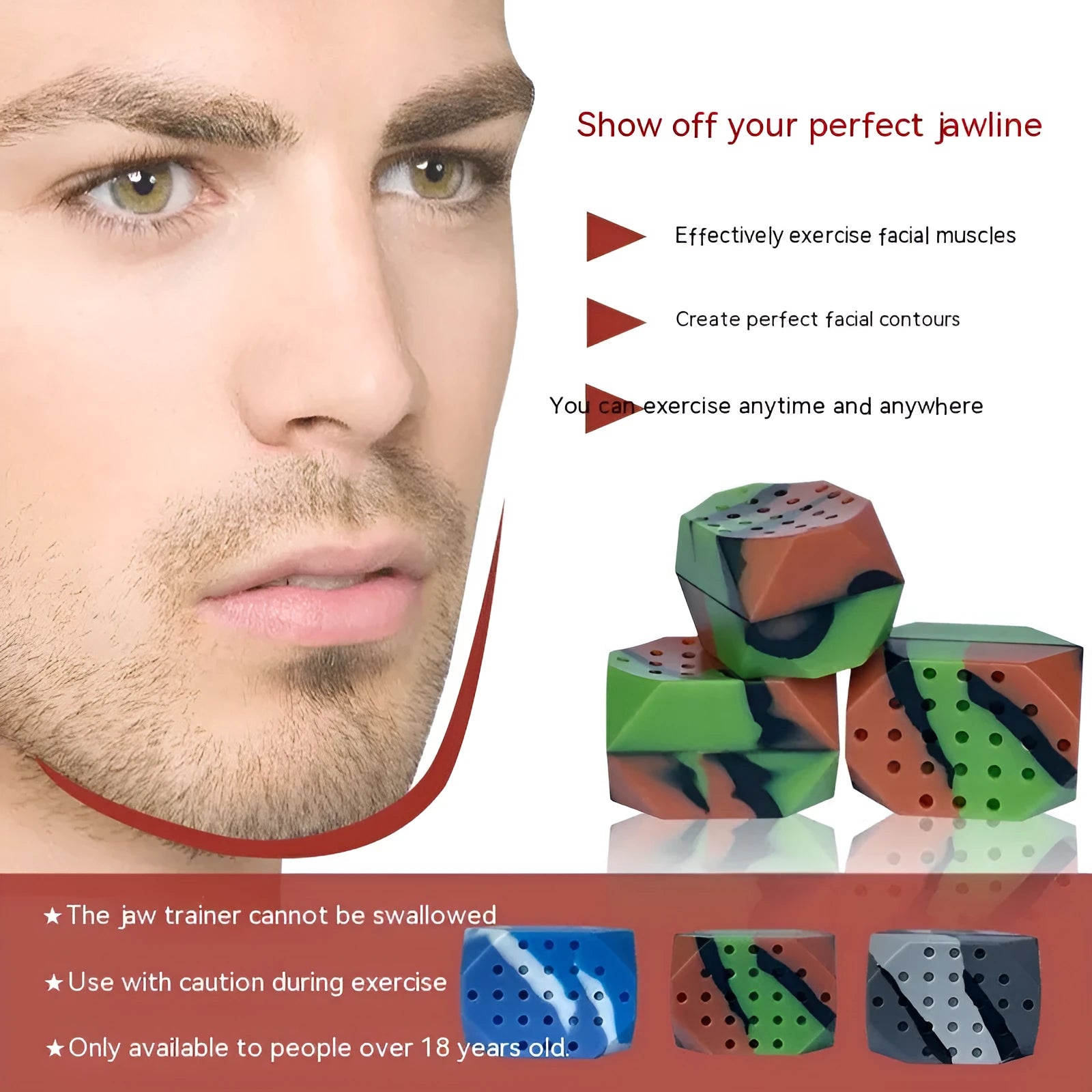 Transparent package containing two camouflage pattern silicone facial muscle fitness balls for jawline exercise