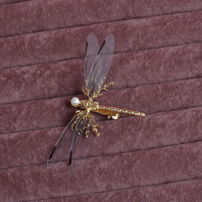 Golden dragonfly-shaped side clip headdress hair accessory for women