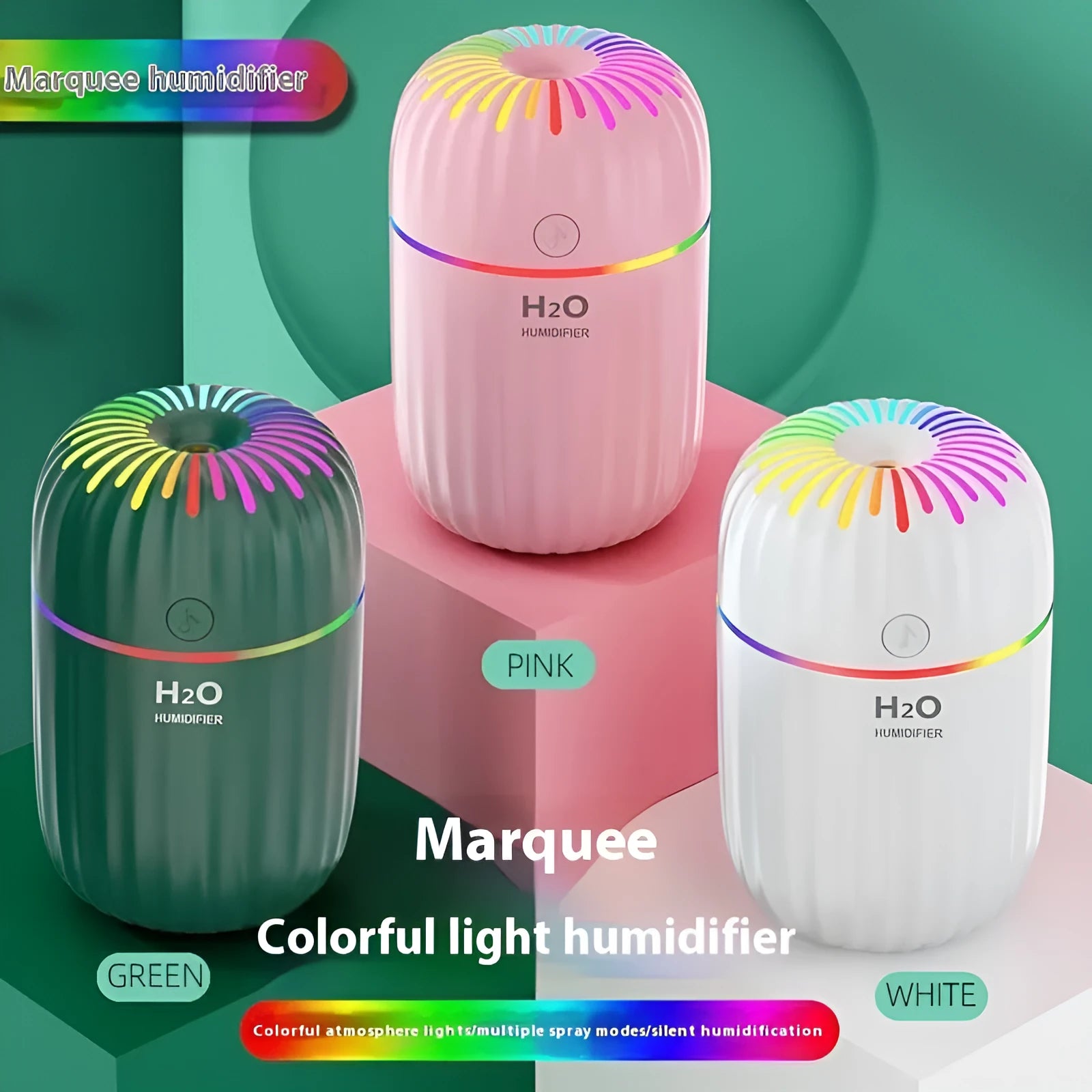 Mini USB aromatherapy humidifier with animal design in green pink or white colours