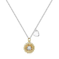 925 silver adjustable sunflower necklace with geometric daisy pendant on a cross chain.