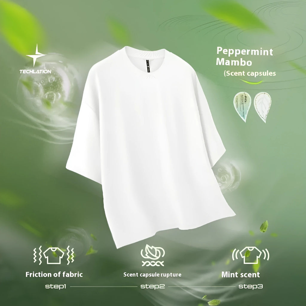 Men's sand grey loose fit short sleeve T-shirt showing cotton-polyester quick-dry fabric