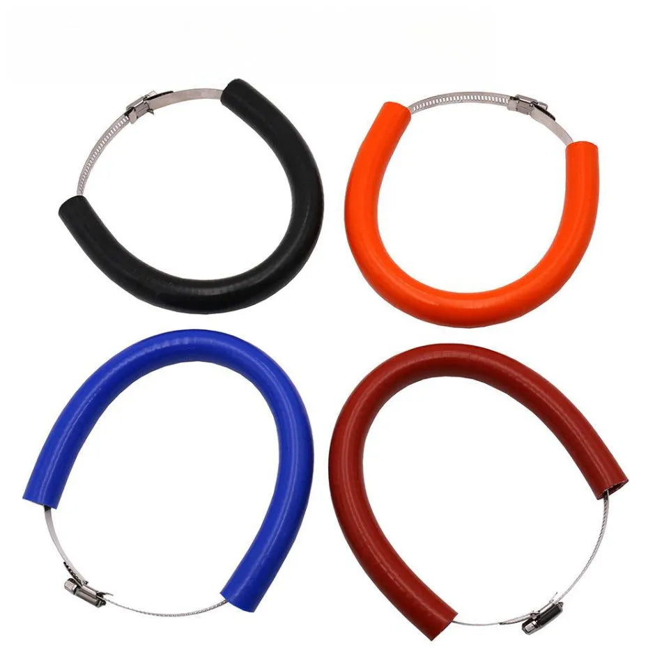 Motorcycle exhaust pipe gasket in black, blue and orange colours with anti-drop wring
