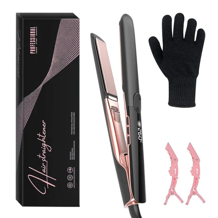 207℃ negative ion hair straightener and curler with temperature display and EU plug