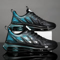 Men's heightened mesh running shoes with platform sole in black green colour