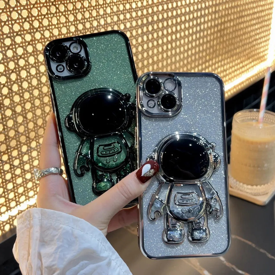 Astronaut spaceman quicksand phone case with electroplating and glitter powder for iPhone 13 Pro Max