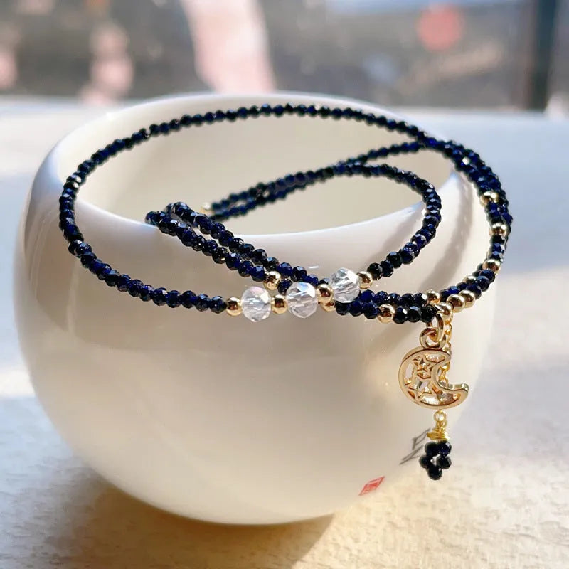 Blue sand three-ring women's bracelet with multi-layer design and gold-toned accents
