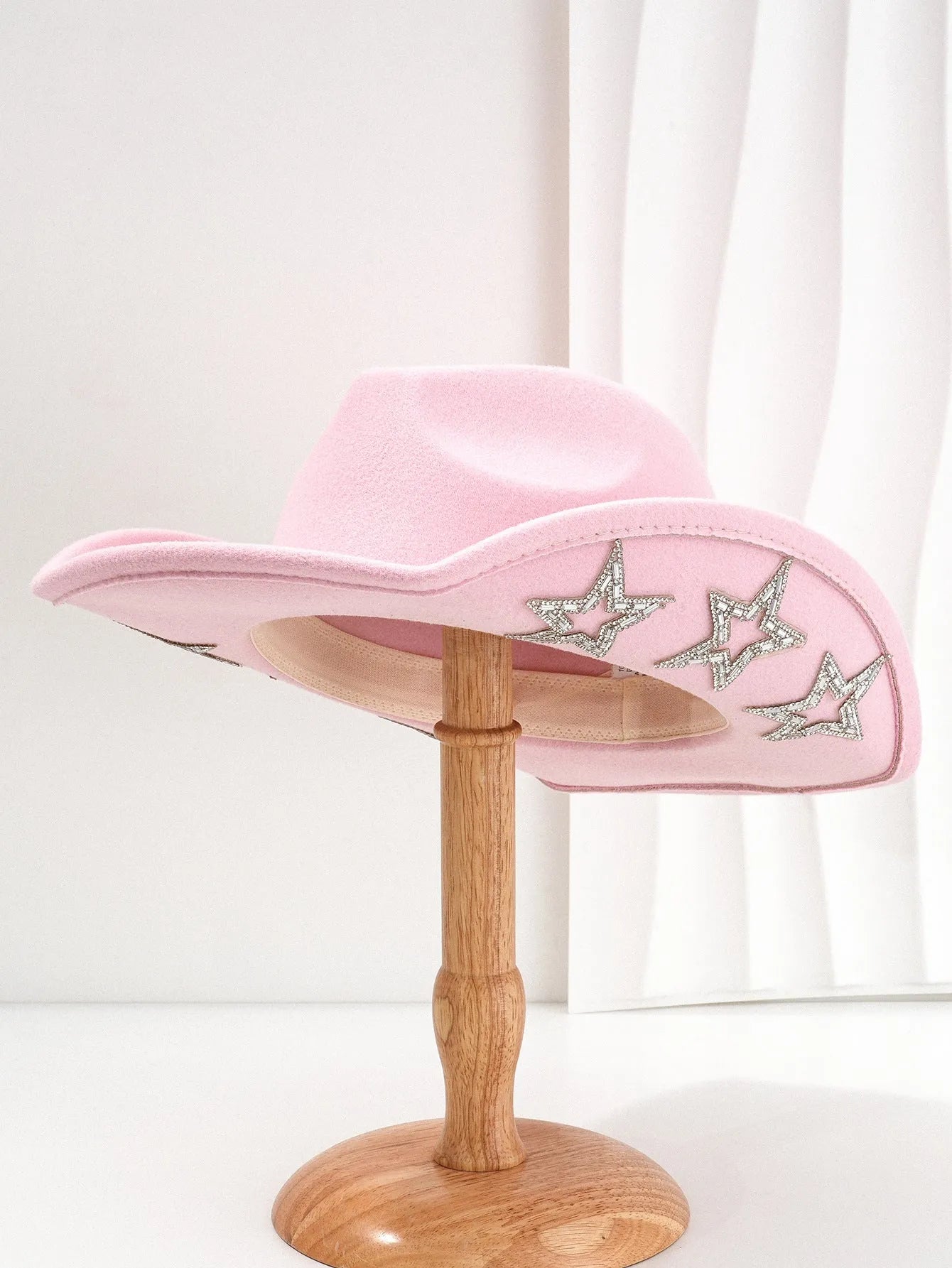 Western denim top hat with hexagonal star pattern on woven polyester fabric