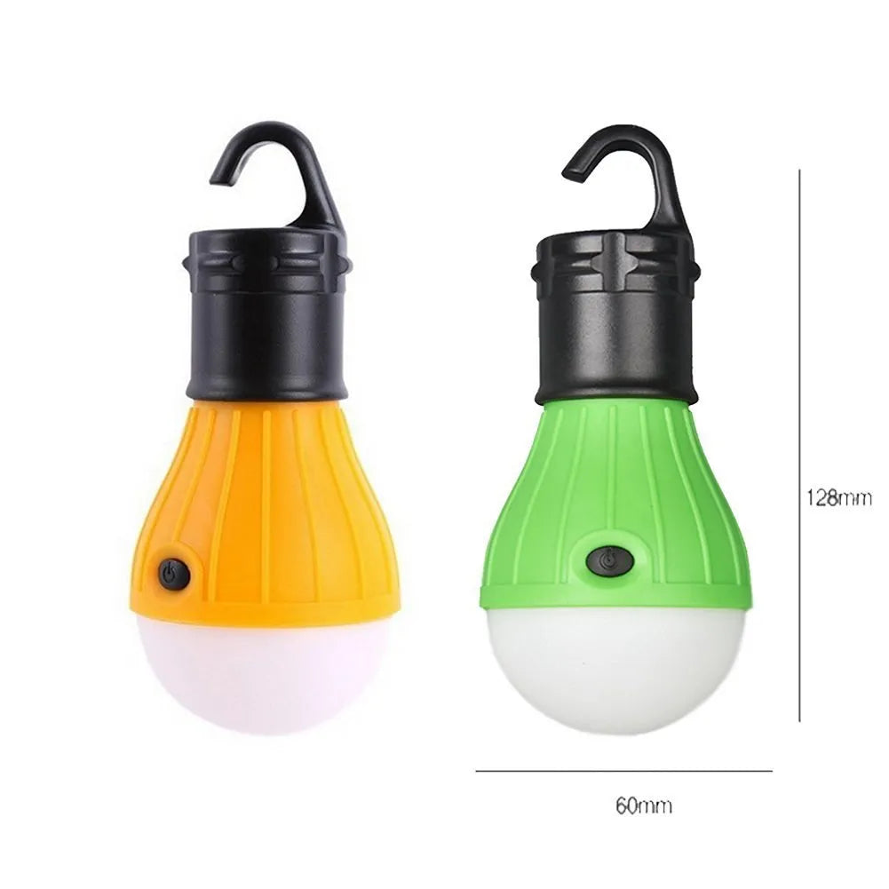 Portable LED camping lantern with hook in red, yellow, blue, or green, showing three light modes.