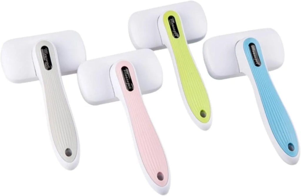 Automatic pet hair removal comb in blue colour with one-click operation for dog and cat grooming