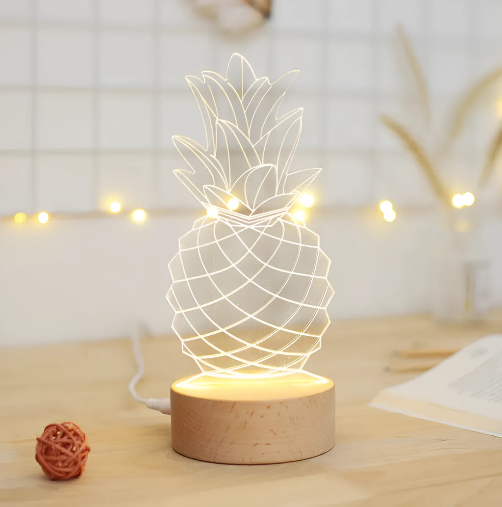 Wood and acrylic cartoon night light bedside lamp, 24.5x10cm, 1.6W USB powered