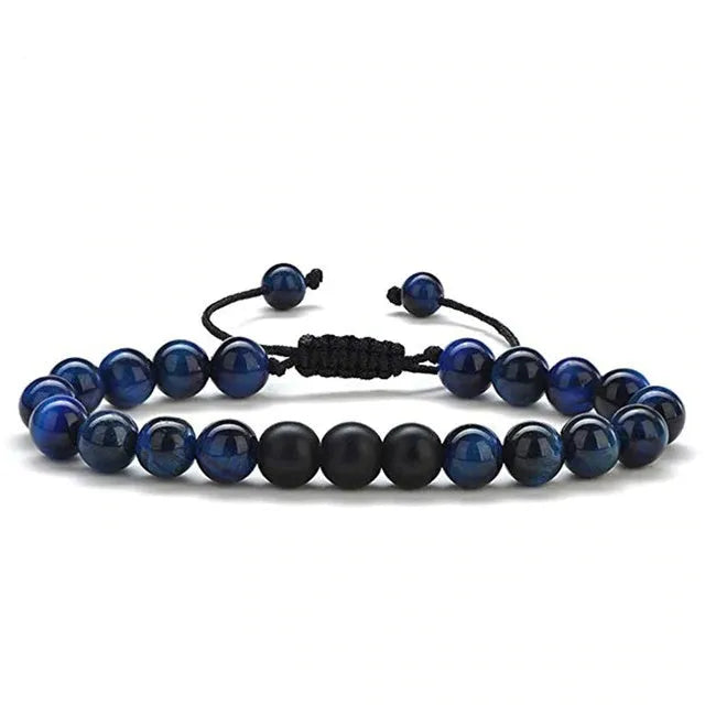 Matte black agate couple bracelets with geometric bead design