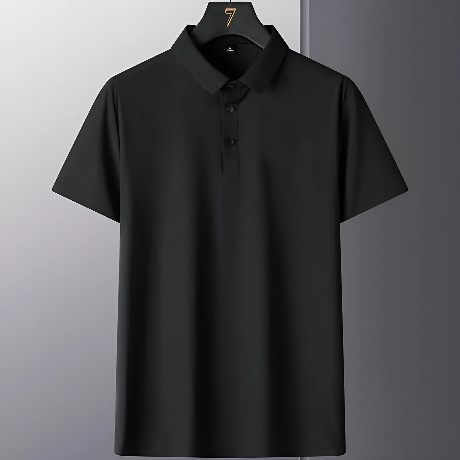 Non-ironing men's solid colour short sleeve business casual shirt on a hanger