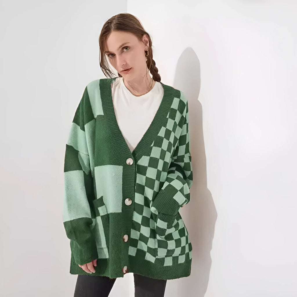 Loose fit polyester knitwear cardigan in grey colour with regular sleeves