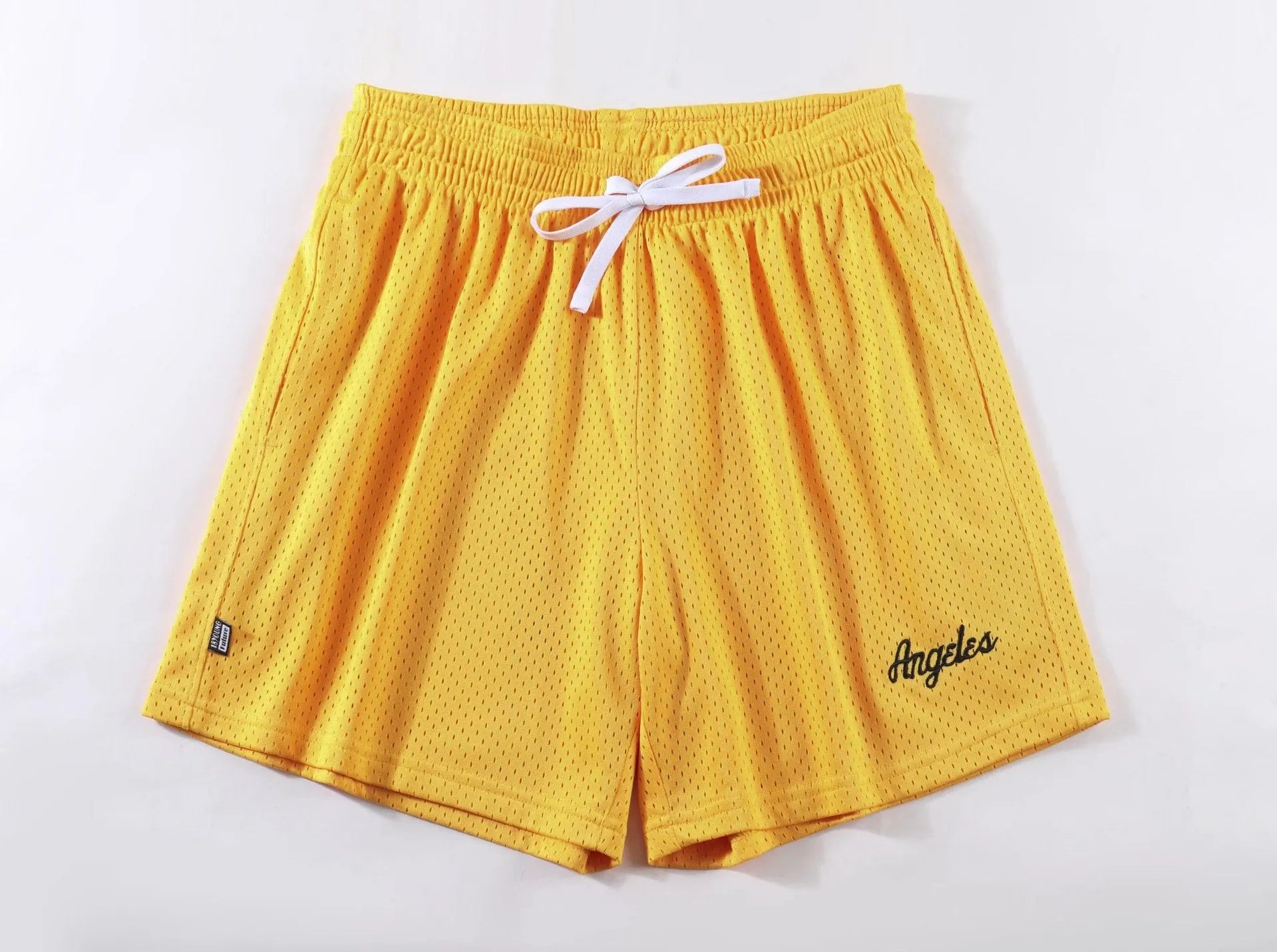 Men's black double-layer mesh shorts for summer sports and leisure wear.