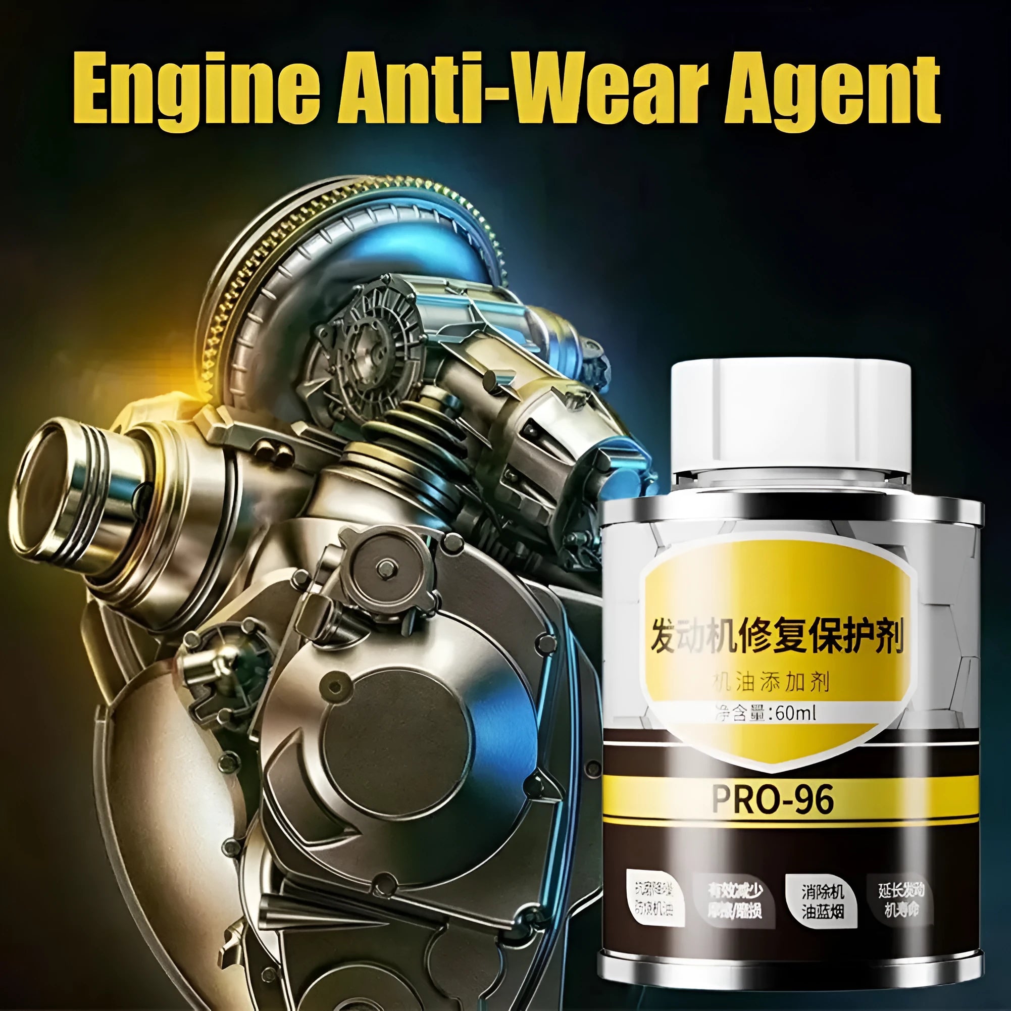 60ml engine anti-wear oil additive in white packaging for petrol and diesel engines
