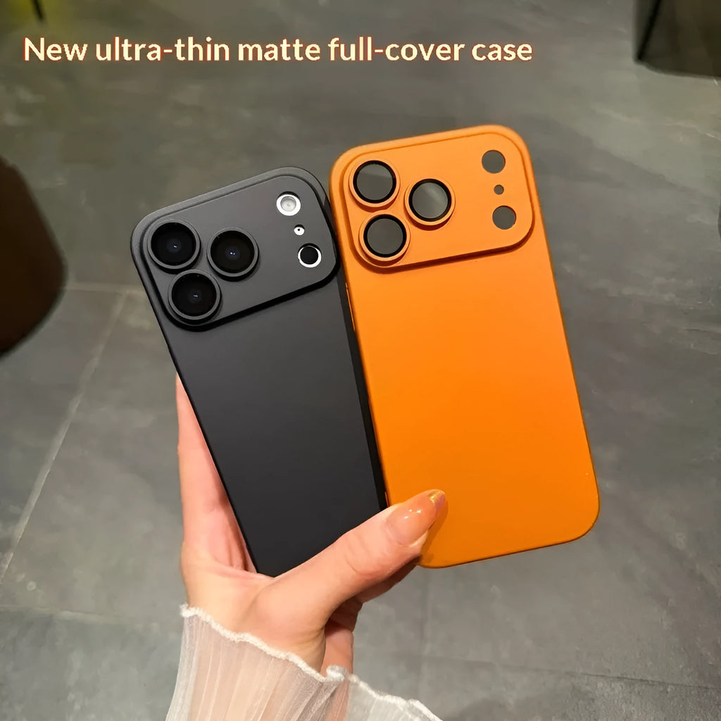 Frosted PC hard shell phone case with built-in camera lens protector for iPhone