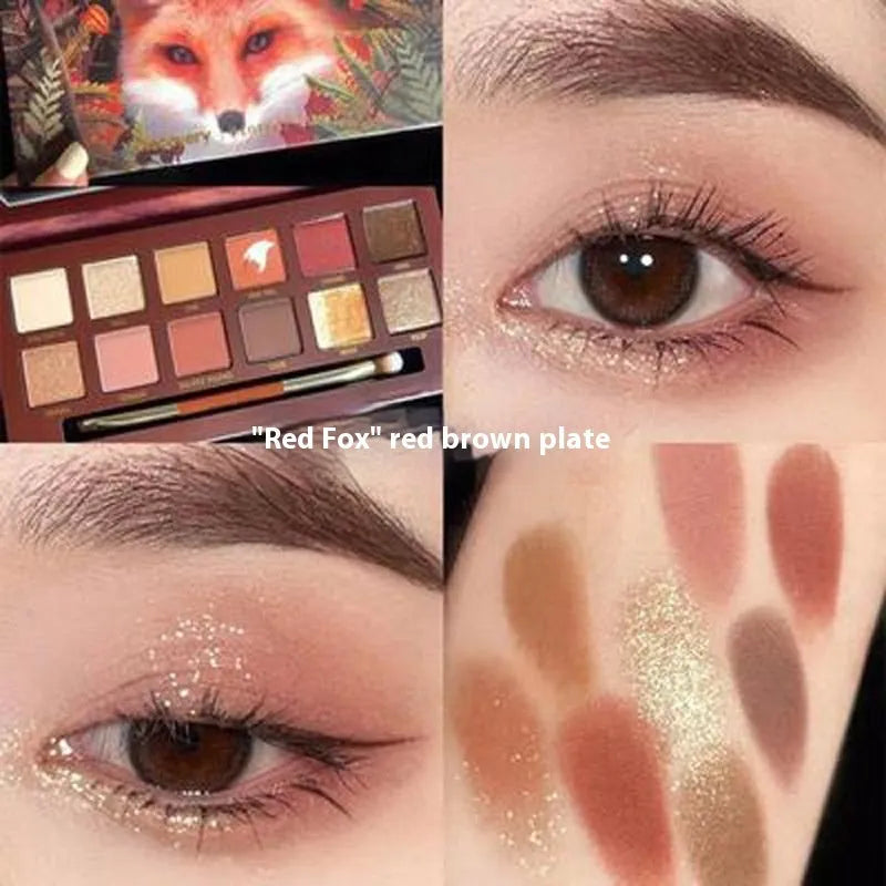 Explorer twelve-color animal eye shadow palette showing Golden Tiger Ink Cat, Red Fox, and Koi themed shades