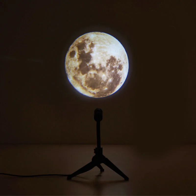Star projector lamp showing earth projection on wall with adjustable rotating bracket and USB cable