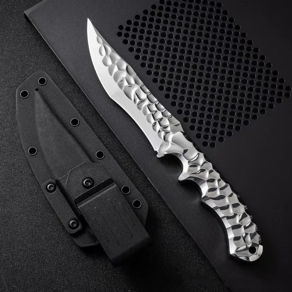One-piece keel outdoor survival knife with 140mm 5CR13 steel blade and black handle