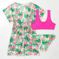Girls' two-piece swimsuit with floral pattern, briefs style, for swimming and wading sports