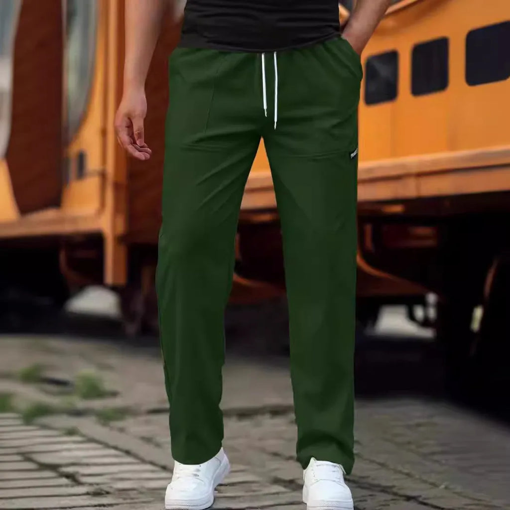 Men's polyester trousers in multiple colours including light grey, dark green, black for spring and autumn wear