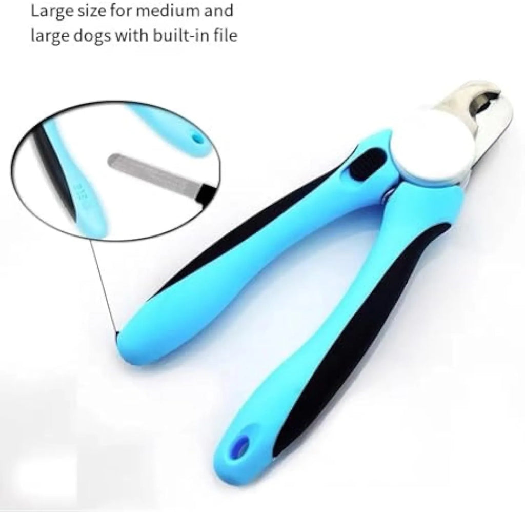 Blue heavy-duty dog nail clippers with safety guard for large breeds and thick nails