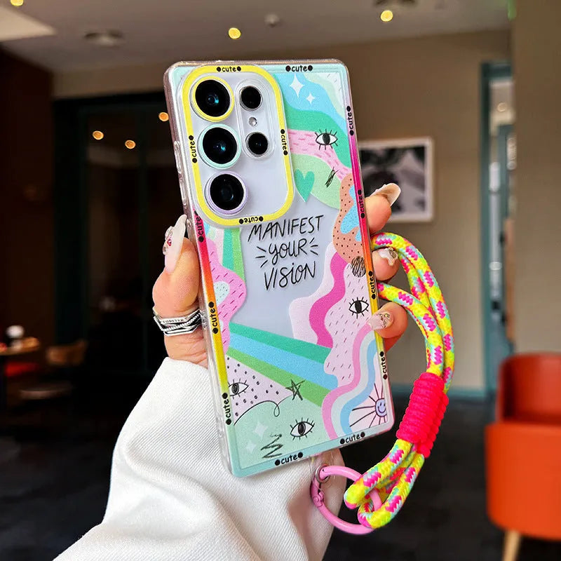 Transparent TPU phone case for Samsung with lanyard and chain