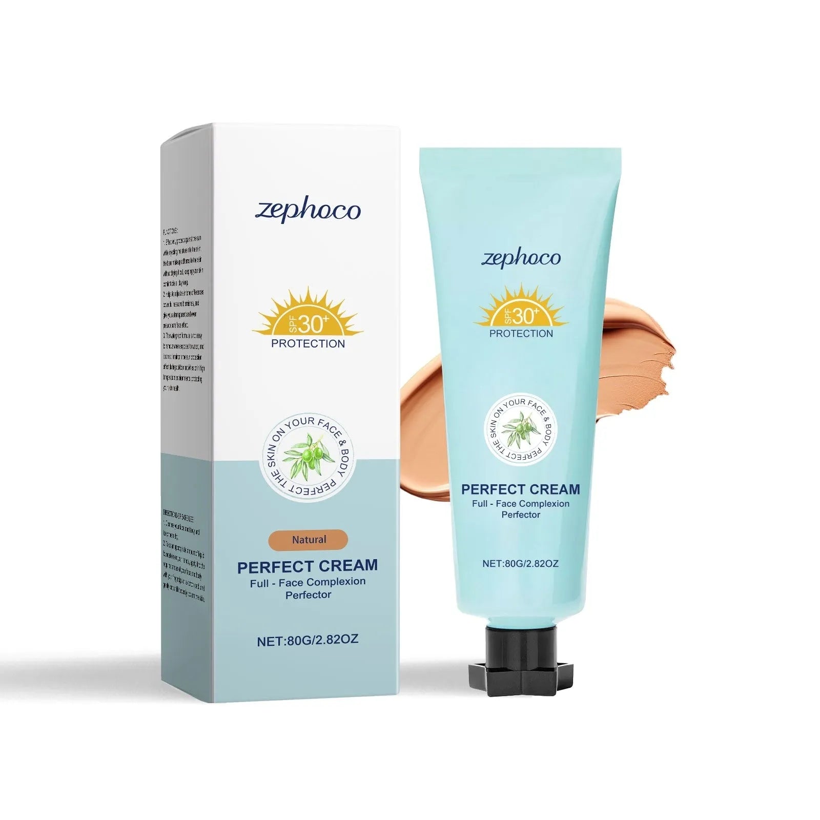 Curdling sunscreen moisturising liquid foundation bottle shown in one of three shades: Dark Skin, Ivory White, or Natural colour.
