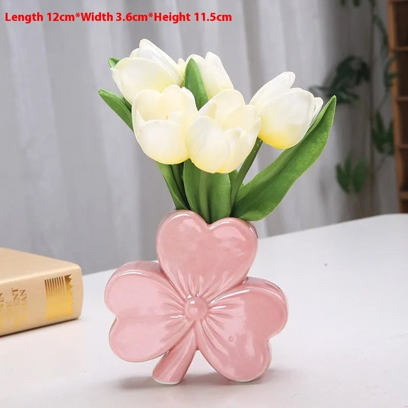 Square white porcelain ceramic vase with European design for desktop decoration