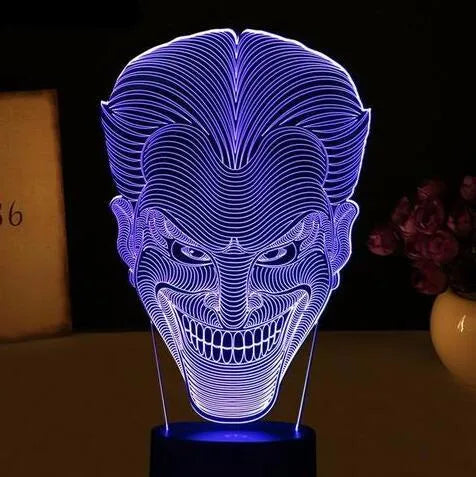 USB-powered 3D acrylic LED lamp with remote control showing seven colour options