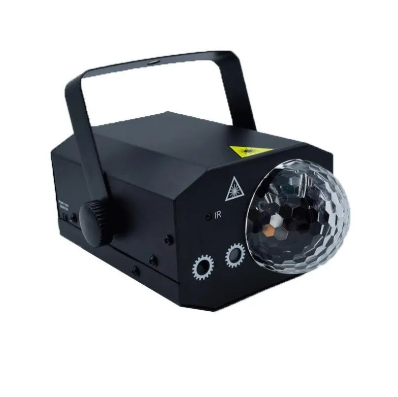 Black or white LED laser magic fan projector measuring 190x130x90mm with dual laser sources