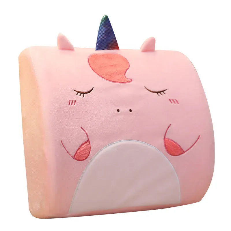 Cartoon embroidered memory foam car cushion with removable inner core in pink unicorn design