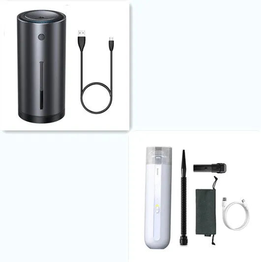 Baseus wireless handheld car vacuum cleaner in black, white, or green with blowing hose attachment