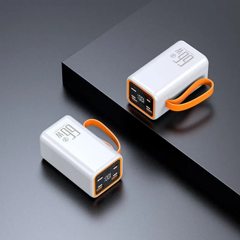 Black and white PD66W fast charging 20000 mAh power bank with creative design.