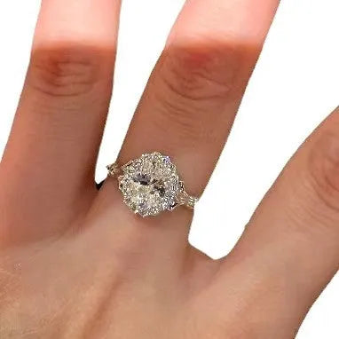 Silver geometric bridal bouquet ring with adjustable opening and diamond sparkle