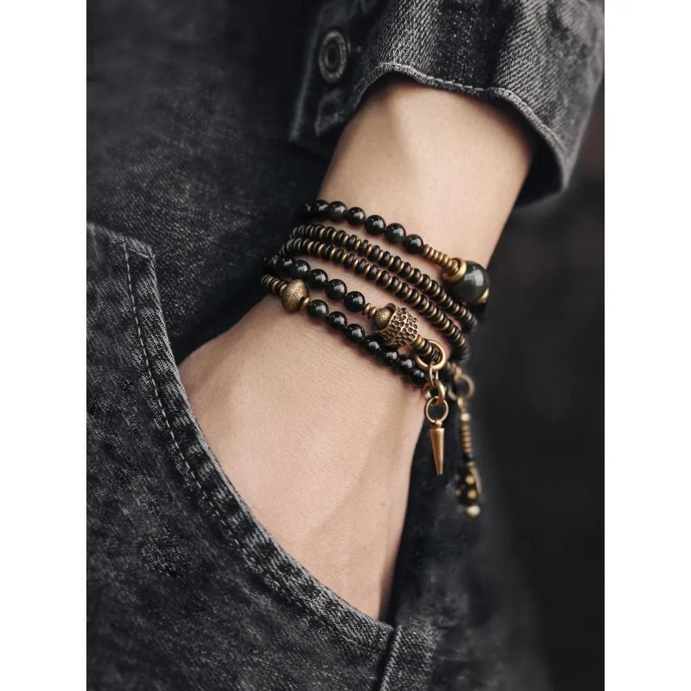 Black geometric stone bead bracelet with multi-layered design and colourful retro styling