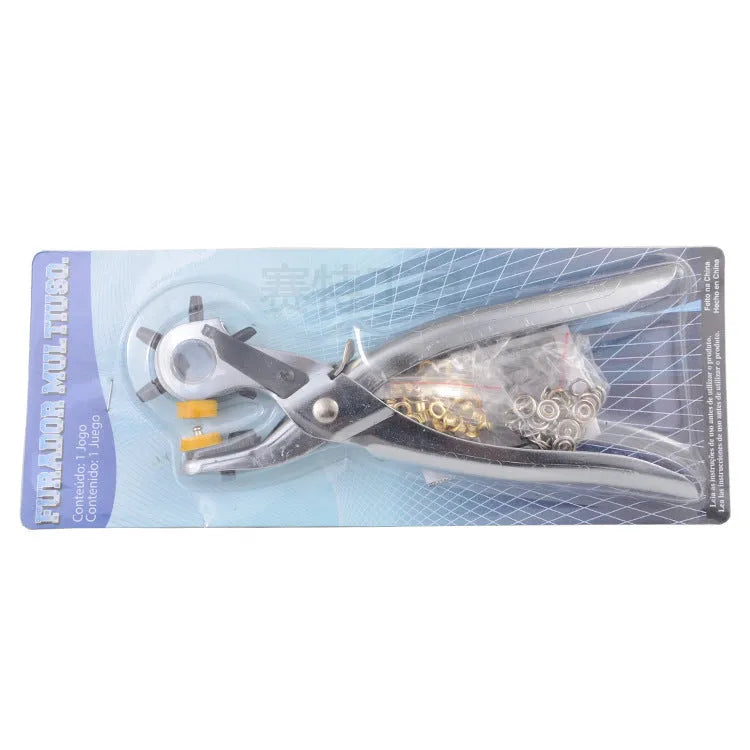 Silver 3-in-1 multifunctional punching pliers with high-precision manganese steel punch and handle