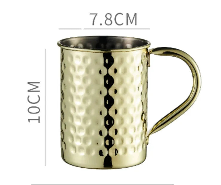 Stainless steel Moscow Mule cup with copper plating in a choice of colours and hammered or smooth finish.