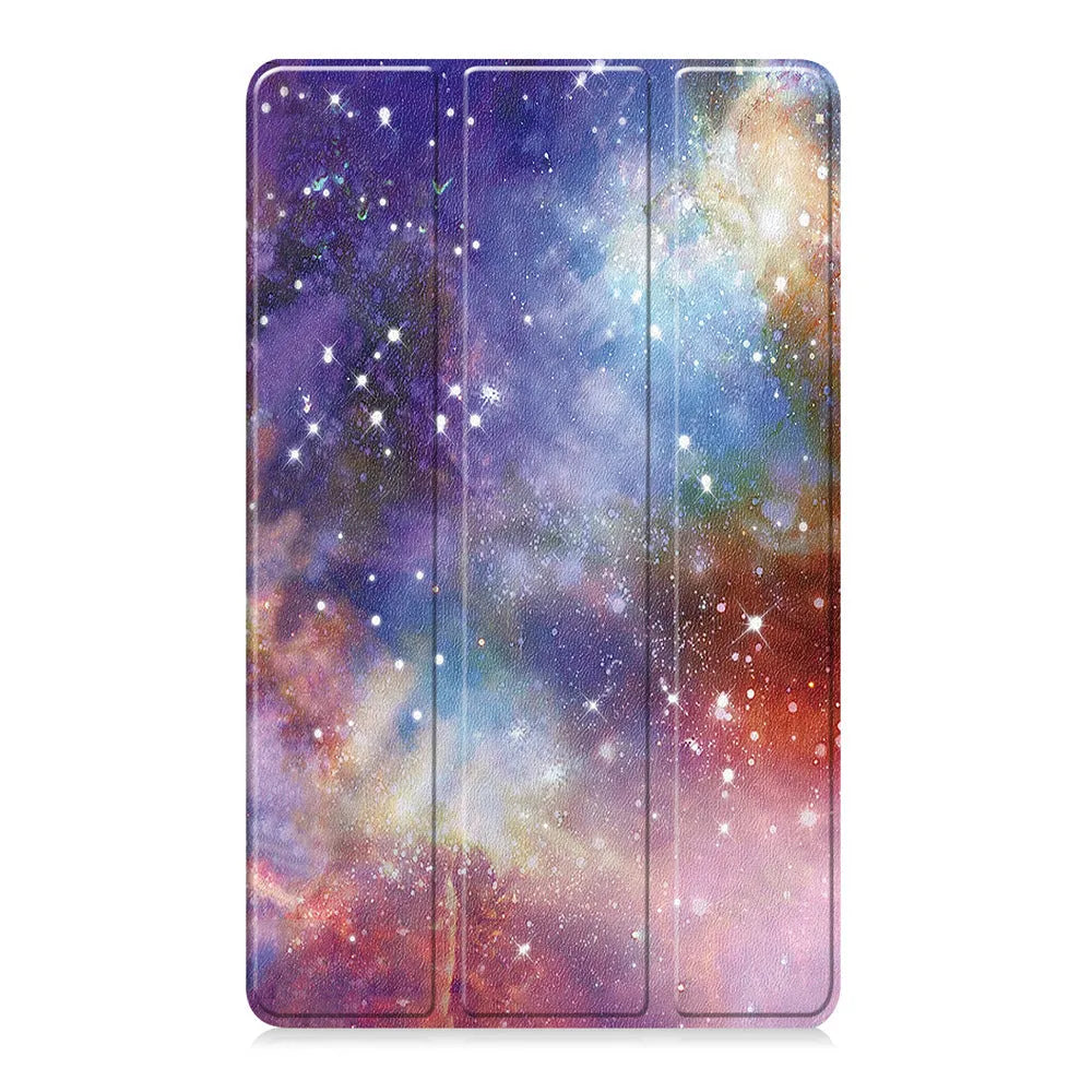 Samsung Tab S10 FE Plus 13.1-inch leather case in tri-fold stand position showing PC hard shell.