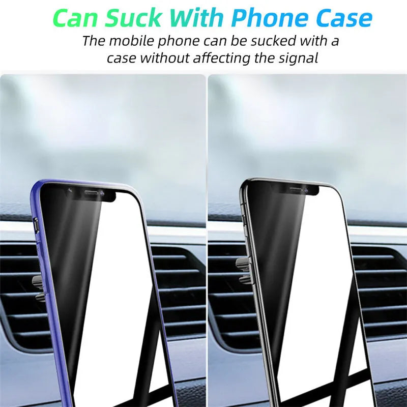 Black magnetic car air vent phone holder with adjustable clip and perfume slice attached