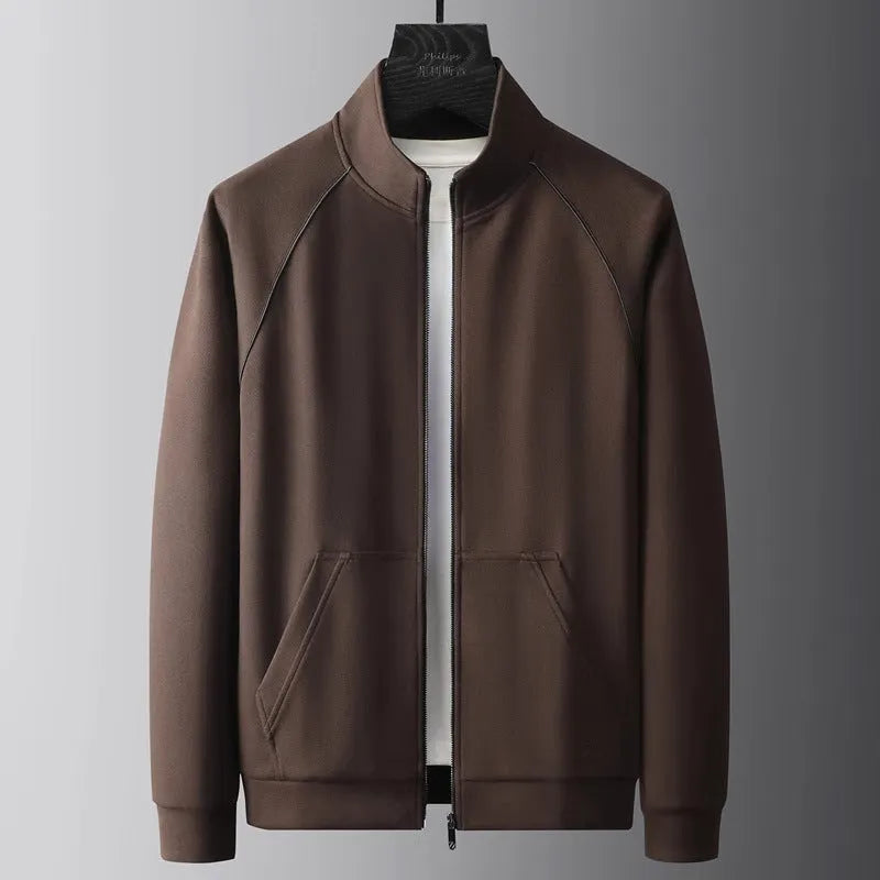 Men's slim fit stand collar casual sports suit jacket and trousers in Vinylon fabric