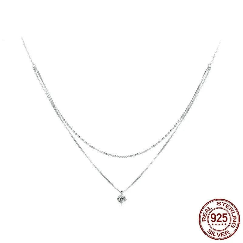 Women's double-layer S925 sterling silver necklace with pearl chain design in silver colour