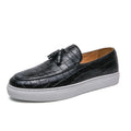 Plus size men's tassel sneakers in black, brown and white colours with round toe design