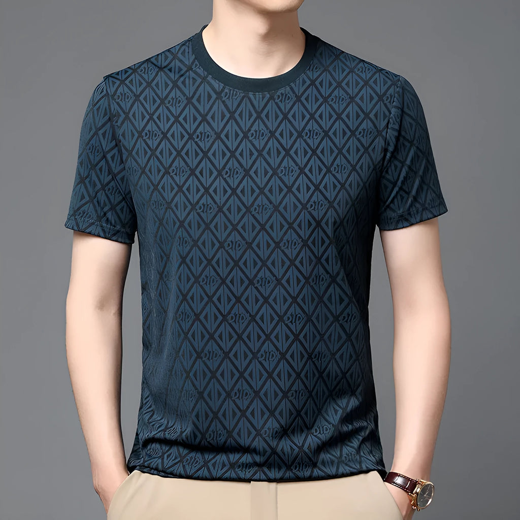 Men's black loose fit short sleeve t-shirt with jacquard pattern detailing